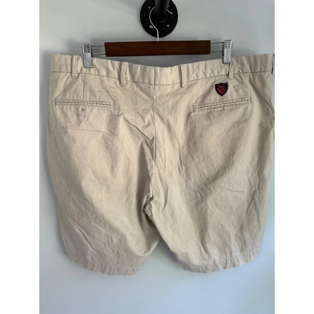Polo Golf Ralph Lauren Mens 40 Chino Shorts Tan Khaki Cotton Stretch Flat Front
